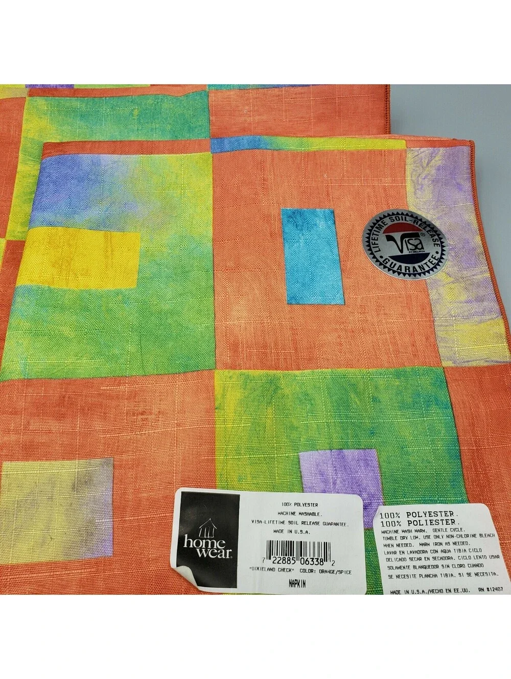 4 Napkins Dixieland Square NWT Home Wear USA Blue Yellow Orange